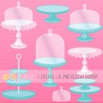 Teal and Glass Cake Stand Clip Art