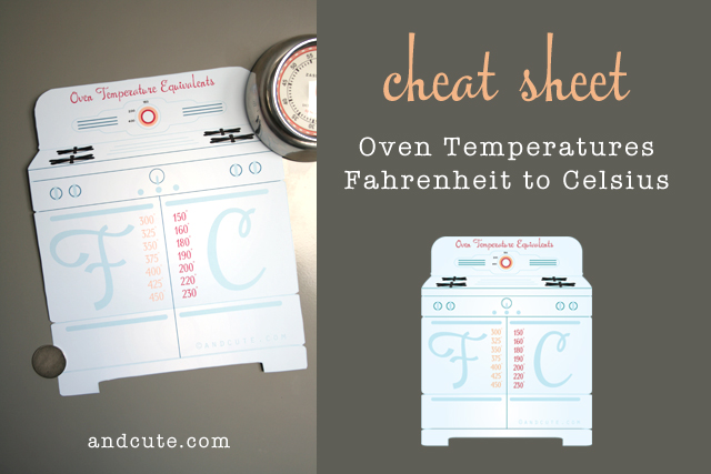 Printable Oven Temperature Conversion Fahrenheit and Celsius Sheet